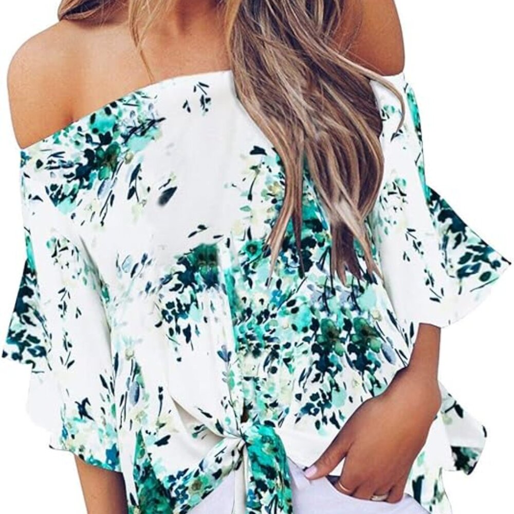 Floral off the Shoulder Crop Top Blouse - Women's Size Medium - Picture 1 of 5